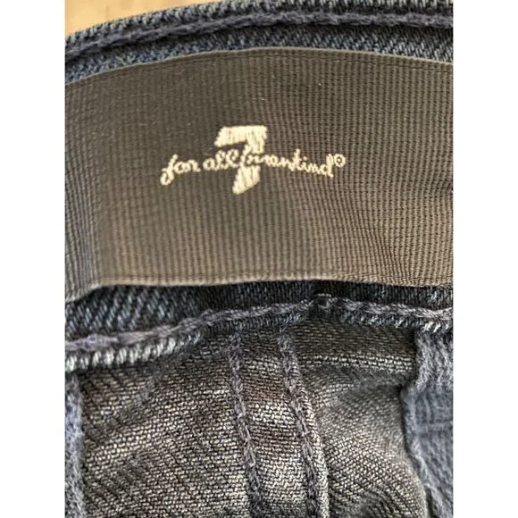 NWT 7 For All Mankind Easy Slim Dark Distressed  with Open Knee Jeans,  Size 28 - Picture 6 of 13